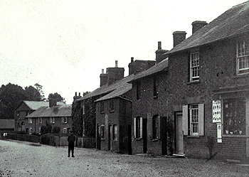 The Congregational meeting about 1900- it is at tyhe end of the row of cottages [Z50-42-3]